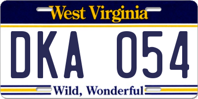 WV license plate DKA054