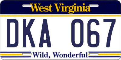 WV license plate DKA067