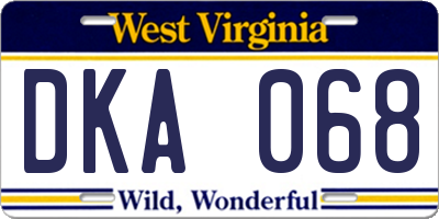 WV license plate DKA068