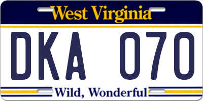 WV license plate DKA070