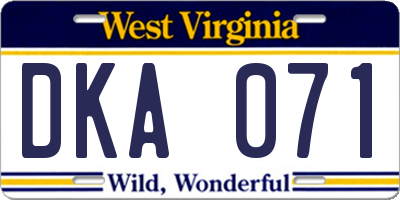 WV license plate DKA071