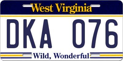 WV license plate DKA076