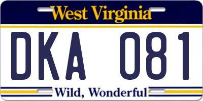 WV license plate DKA081