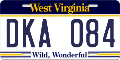 WV license plate DKA084