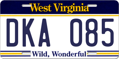 WV license plate DKA085
