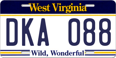 WV license plate DKA088
