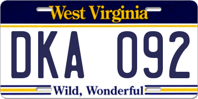 WV license plate DKA092