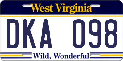 WV license plate DKA098