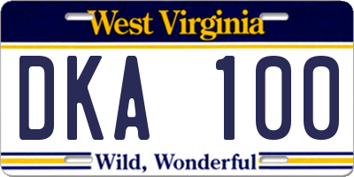 WV license plate DKA100