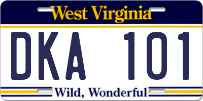 WV license plate DKA101