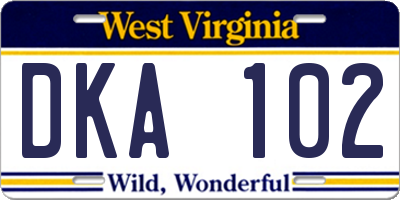 WV license plate DKA102