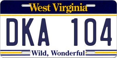 WV license plate DKA104