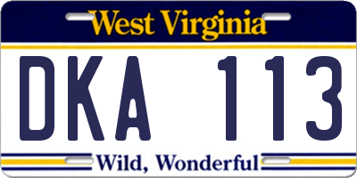 WV license plate DKA113