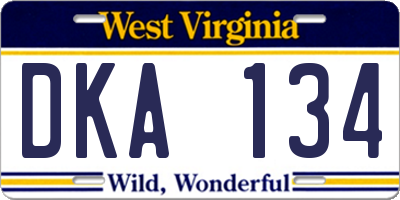 WV license plate DKA134