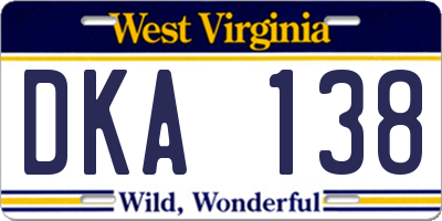 WV license plate DKA138