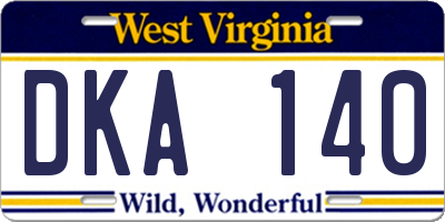 WV license plate DKA140