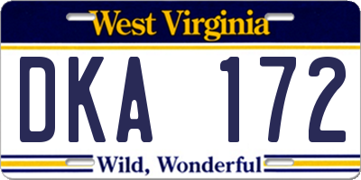 WV license plate DKA172