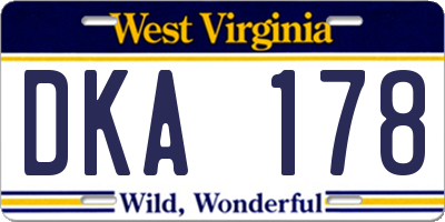 WV license plate DKA178