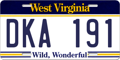 WV license plate DKA191