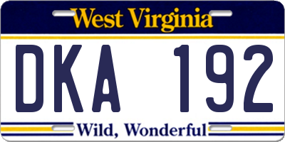 WV license plate DKA192