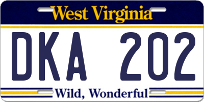 WV license plate DKA202