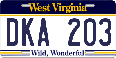 WV license plate DKA203