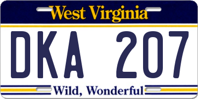 WV license plate DKA207