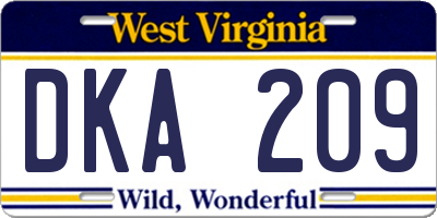 WV license plate DKA209