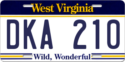 WV license plate DKA210