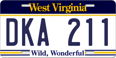 WV license plate DKA211