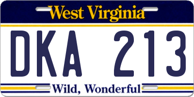 WV license plate DKA213
