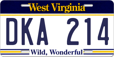 WV license plate DKA214