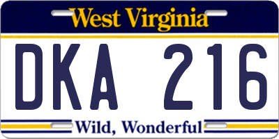 WV license plate DKA216