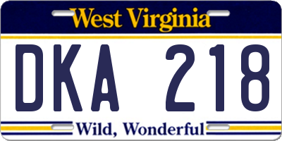 WV license plate DKA218