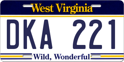 WV license plate DKA221