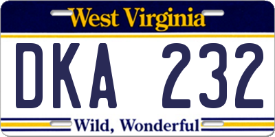 WV license plate DKA232