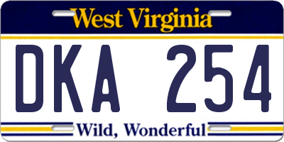 WV license plate DKA254