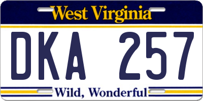 WV license plate DKA257