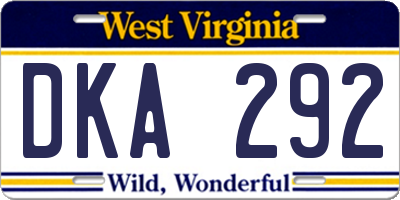 WV license plate DKA292