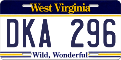WV license plate DKA296