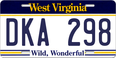 WV license plate DKA298