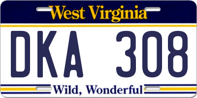 WV license plate DKA308