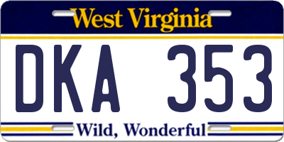 WV license plate DKA353