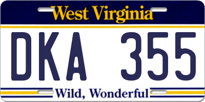 WV license plate DKA355