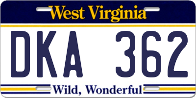 WV license plate DKA362