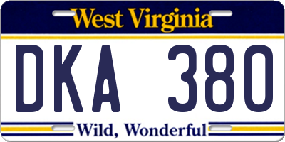 WV license plate DKA380