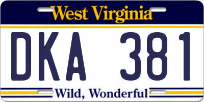 WV license plate DKA381