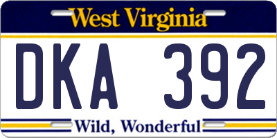 WV license plate DKA392