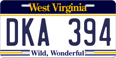 WV license plate DKA394
