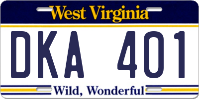 WV license plate DKA401